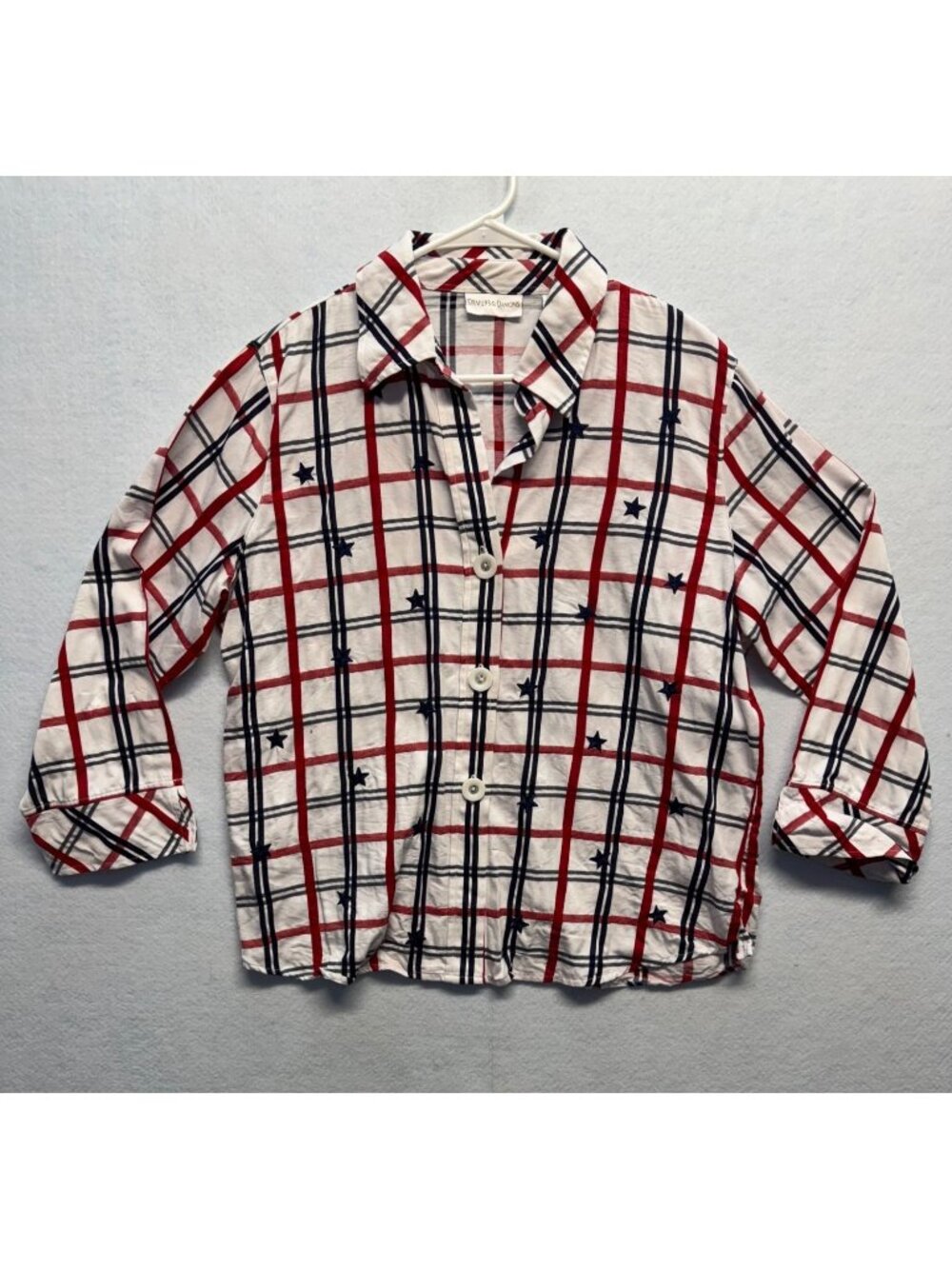 Drapers & Damons Womens Red/White/Blue Plaid Button-Up Shirt With Star Pattern